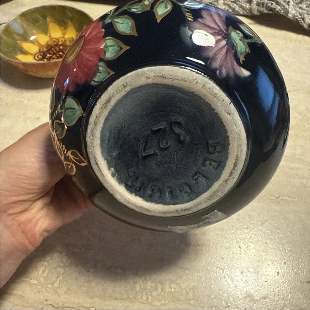 Vintage Hand Painted Floral Vase Made in Belgium Dual Handle 327 - Picture 2 of 4